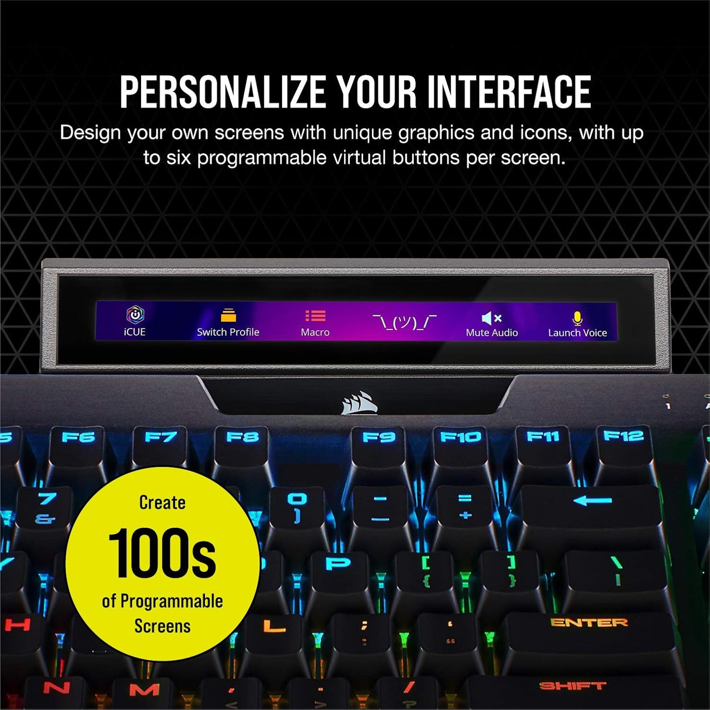 Icue Nexus Companion Touch Screen – 5” Diagonal Screen – 6 Programmable Virtual Macro Buttons + K100 RGB Mechanical Gaming Keyboard - Cherry MX Speed RGB Silver Keyswitches