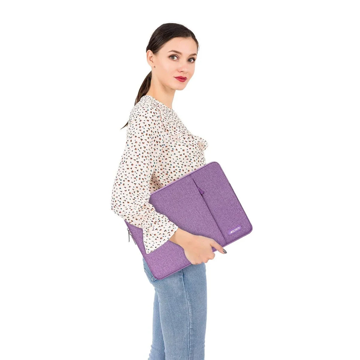 15.4" 15.6" Polyester Laptop Sleeve Bag for Macbook Dell HP Lenovo Acer Asus, Water Repellent Notebook Bag Case Cover, Light Violet