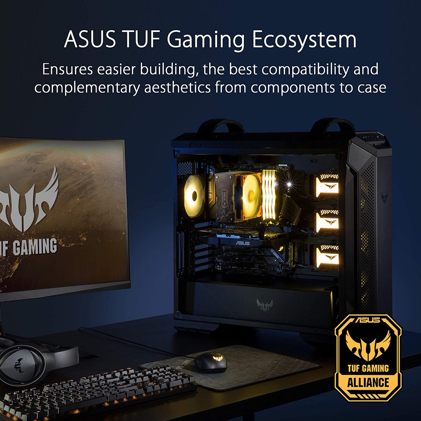 TUF Gaming GT501 Mid-Tower PC Case for up to EATX Motherboards with USB 3.0 Front Panel, Smoked Tempered Glass, Steel Construction, and Four Case Fans