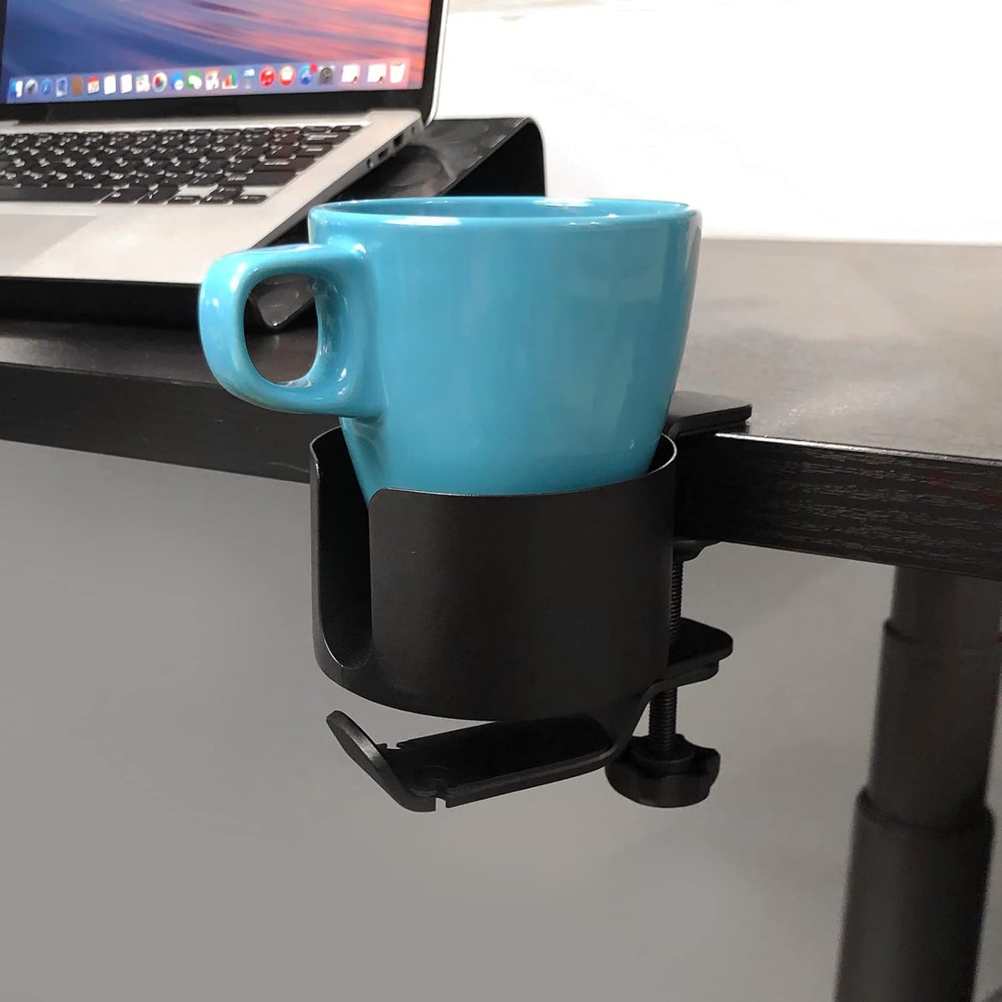 Desk Cup Holder with Headphone Hanger - Anti-Spill Table Cup Holder for Water Bottles, Wheelchairs, Workstations, Gaming Desk Accessories