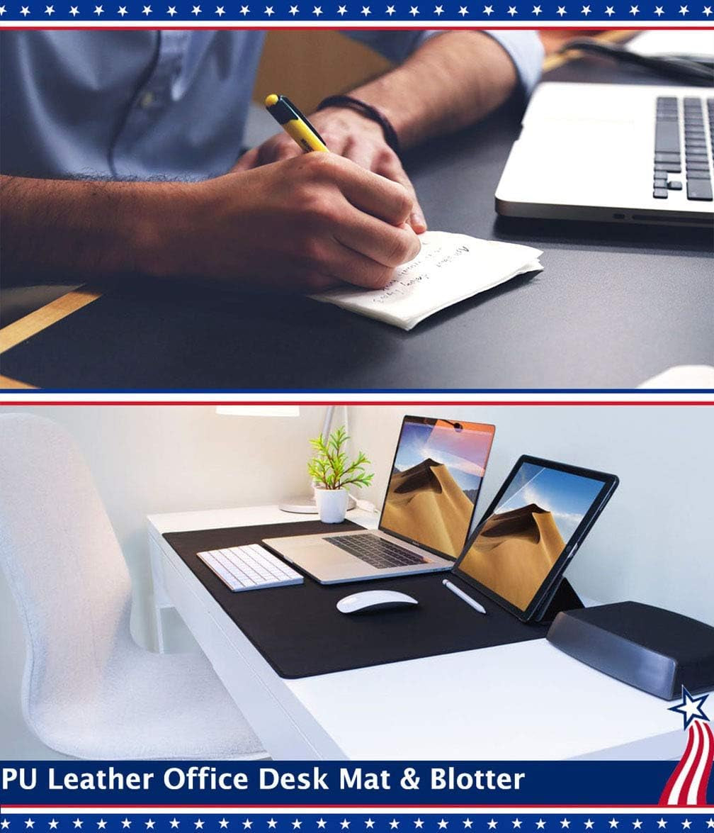 17 X 36 Inch Office Desk Pad Table Protector on Top of Desks PU Leather Desk Blotter Laptop Computer Gaming under Keyboard Mouse Pad Waterproof Writing Mat Desktop Cover for Women Men Kids Girls Black