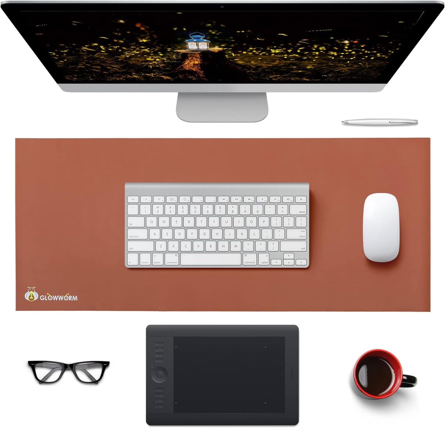 Leather Desk Mat - Elegant Computer Desk Cover, Light Brown Pu Leather, 31.5In*15.7In