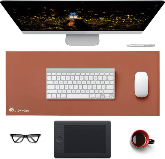 Leather Desk Mat - Elegant Computer Desk Cover, Light Brown Pu Leather, 31.5In*15.7In