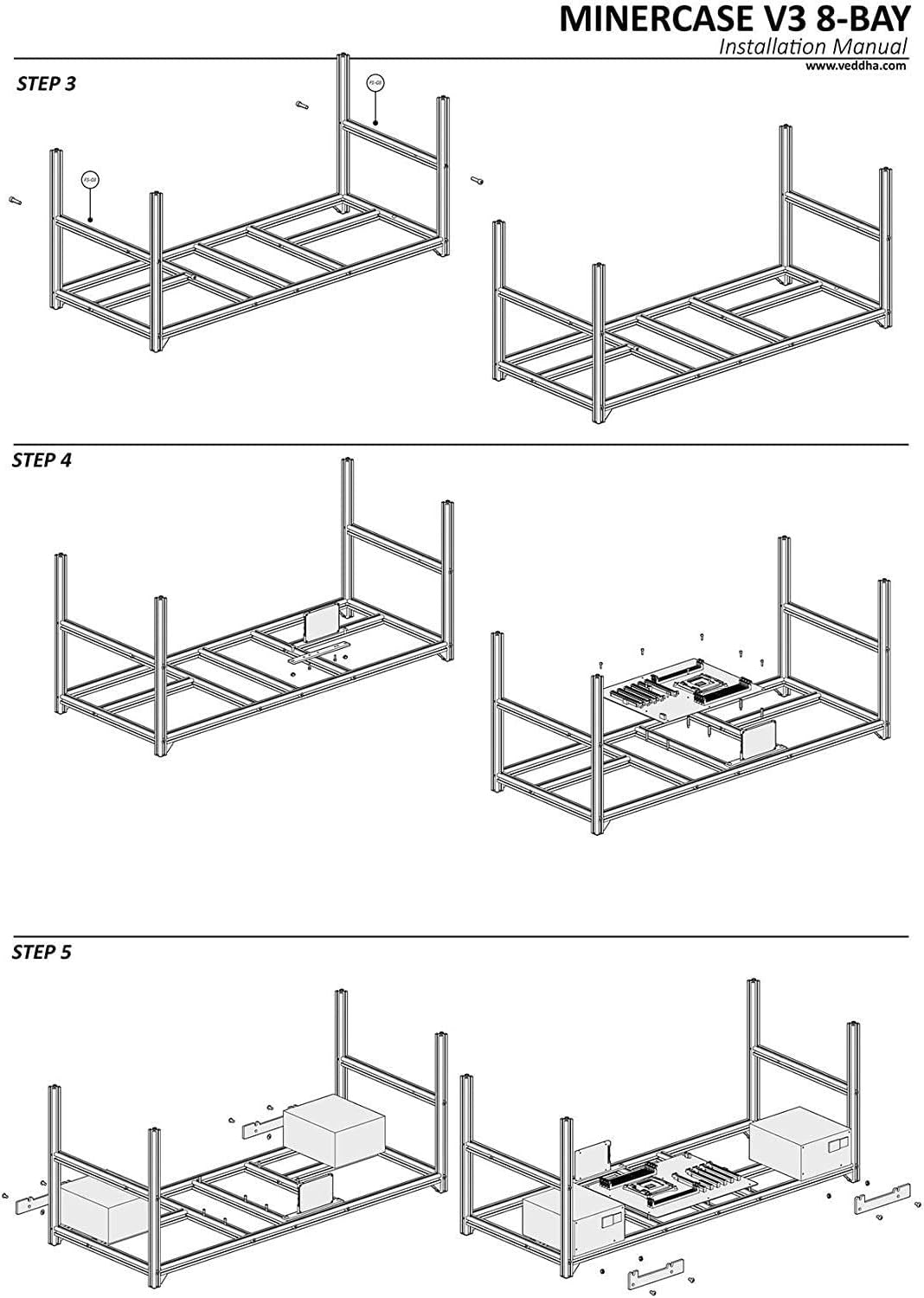 6/8 GPU Aluminum Stackable Open Air Mining Computer Frame Rig Ethereum Veddha (V3D-8GPU)