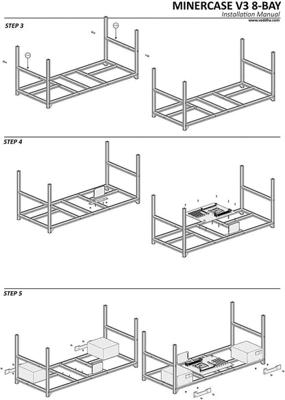 6/8 GPU Aluminum Stackable Open Air Mining Computer Frame Rig Ethereum Veddha (V3D-8GPU)