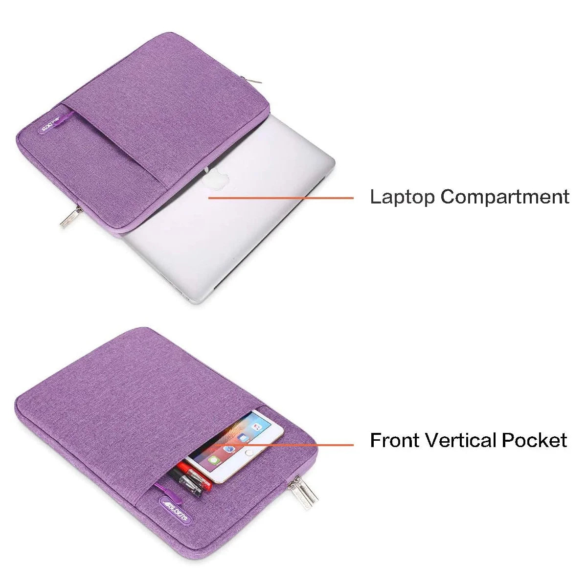 15.4" 15.6" Polyester Laptop Sleeve Bag for Macbook Dell HP Lenovo Acer Asus, Water Repellent Notebook Bag Case Cover, Light Violet