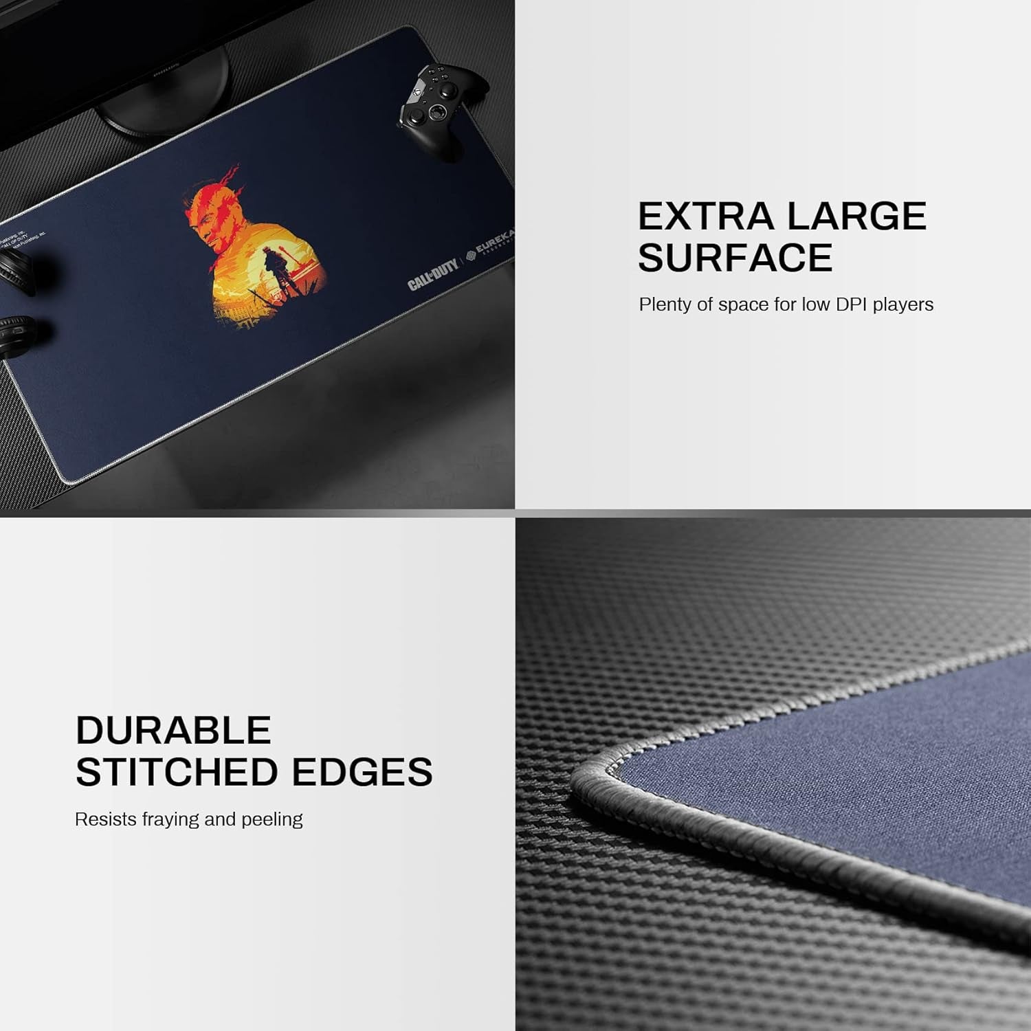 & Call of Duty Old Times Gaming Mouse Pad, Extended XXL Large Black Home Office PC Computer Desk Accessories Keyboard Mousepad Mat with Non-Slip Rubber Base Stitched Edges