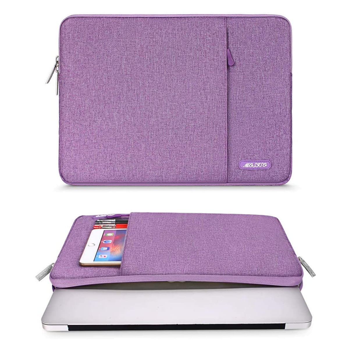 15.4" 15.6" Polyester Laptop Sleeve Bag for Macbook Dell HP Lenovo Acer Asus, Water Repellent Notebook Bag Case Cover, Light Violet