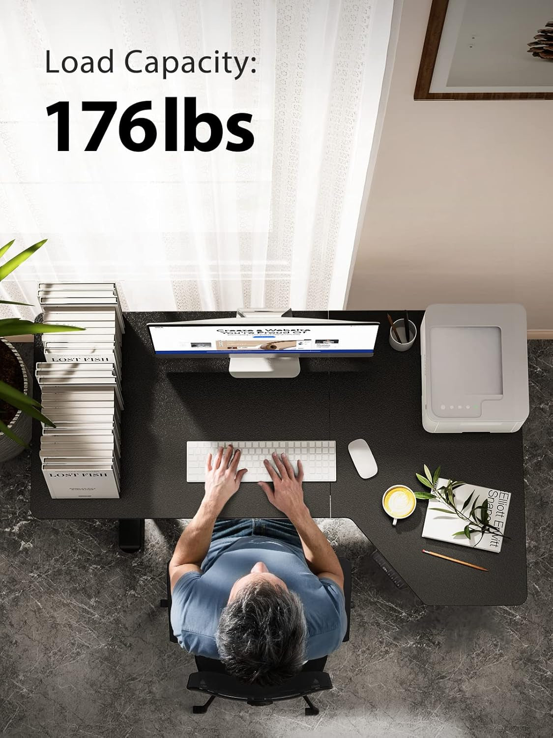 Electric Standing Desk, Height Adjustable Sit Stand up Desk, L-Shaped Memory Home Office Desk with Hook, 55 X 34 Inch, Black