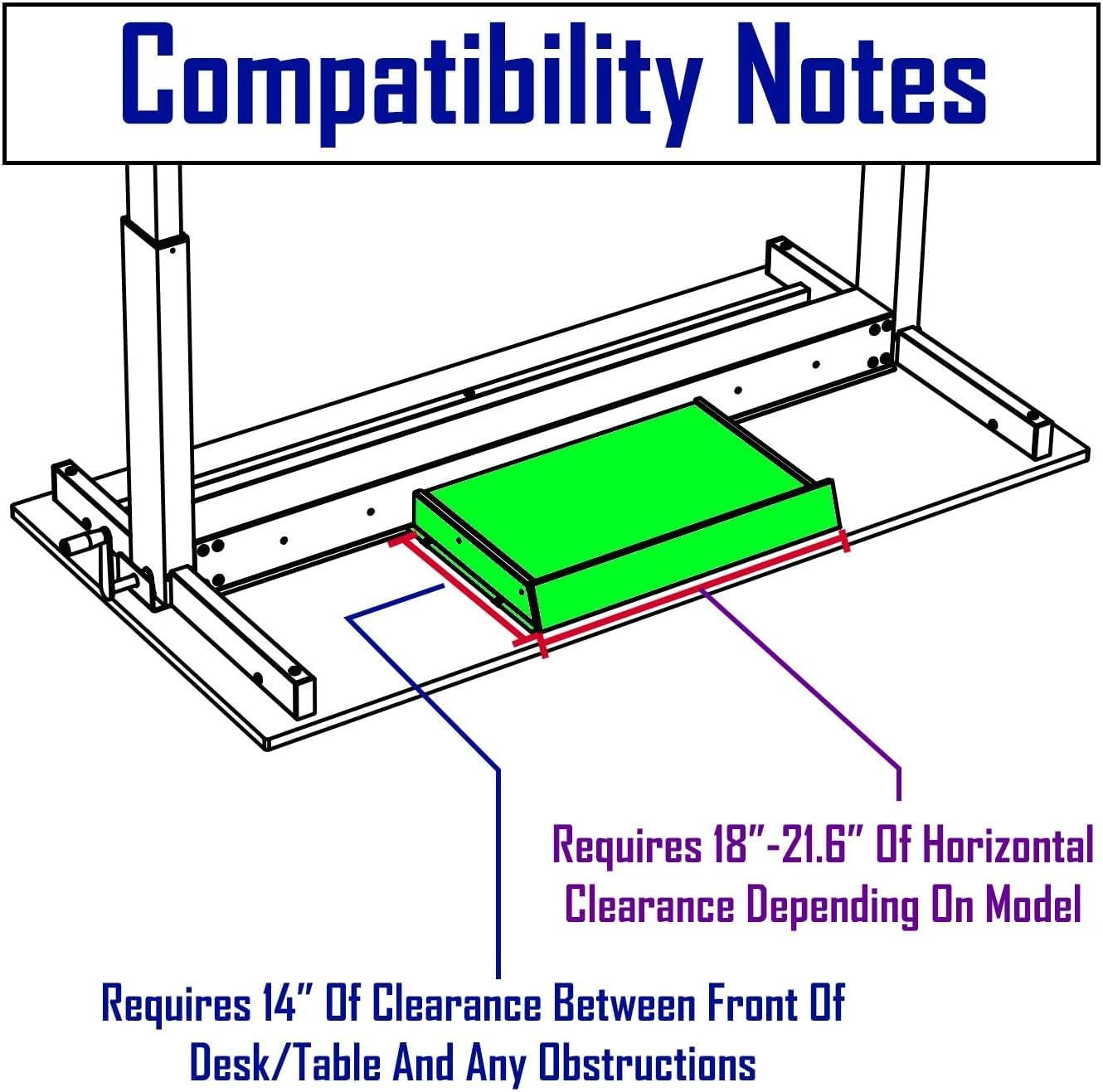 Add-On Office Sliding Under-Desk Drawer Storage Organizer for Standing Desks | Requires 14" of Front to Back Clearance beneath Desks and Tables (Black)