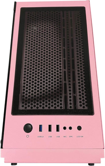 Genesis-Pk Mid Tower Gaming Case with 2 X Tempered Glass Panel, Top Usb3.0/Usb2.0/Audio Ports, 4 X RGB Fans, Pink Frame