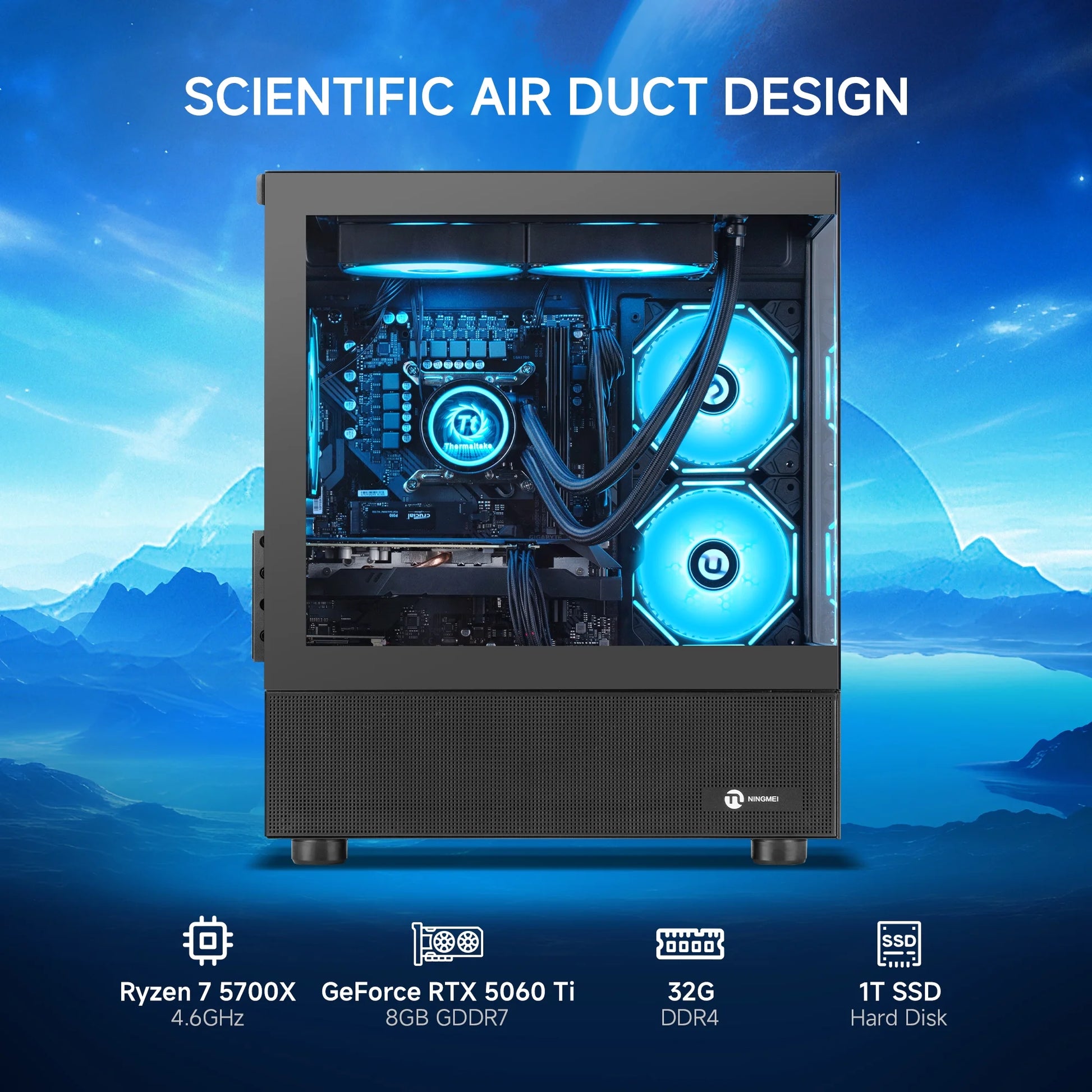 Gaming PC AMD Ryzen 7 5700X NVIDIA RTX 5060 Ti 32GB RAM 1TB SSD Wifi PC Gaming Black