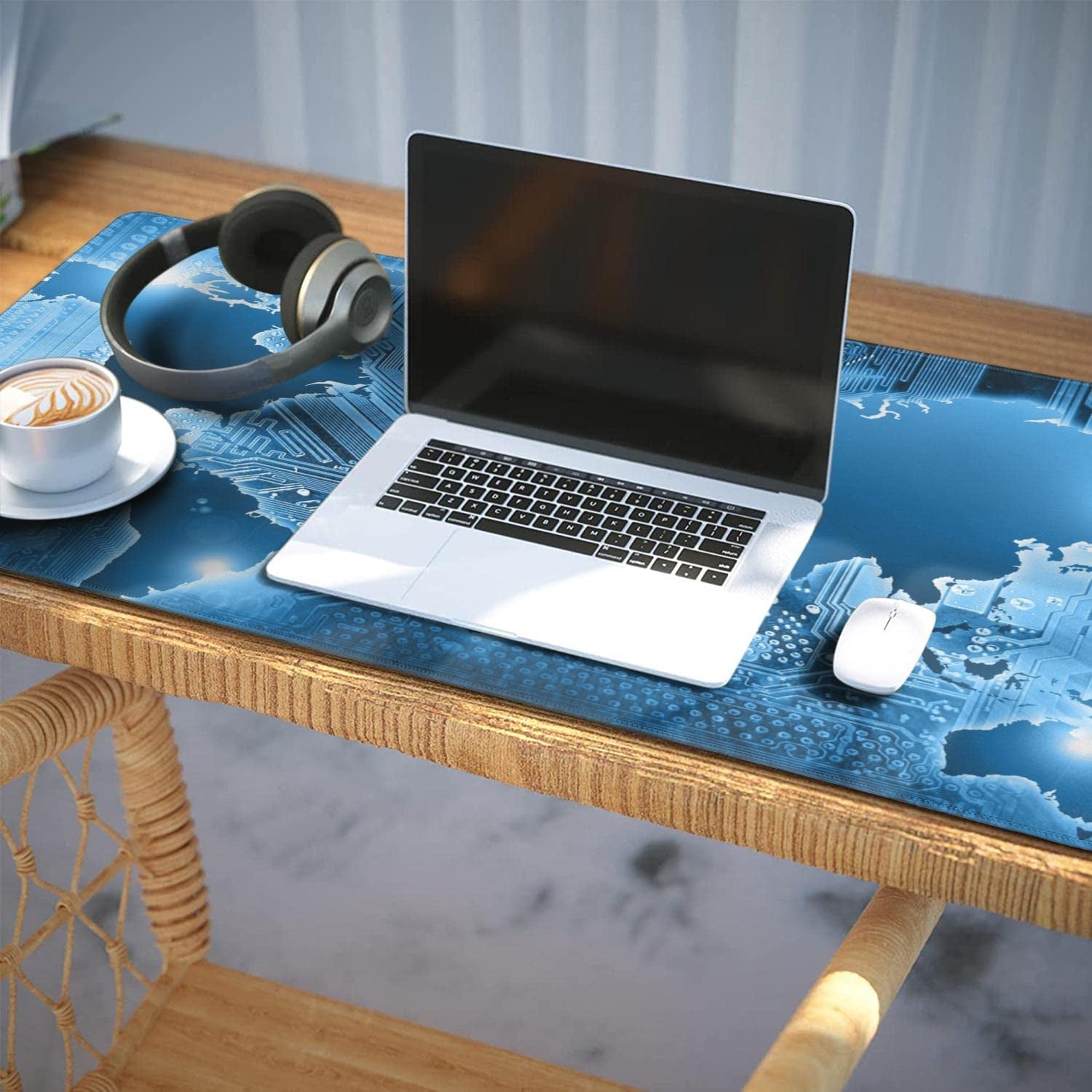 World Map Extended Gaming Mouse Pad (35.4X15.7 In) Large Non-Slip Rubber Base Circuit Board Computer Mat for Desk with Stitched Edges Full Desk Mousepad XXXL