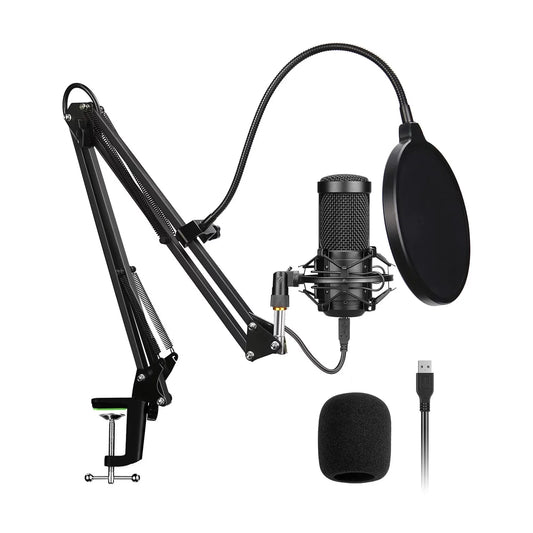 USB Podcast Microphone Kit, Professional 192Khz/24Bit Condenser Mic with Scissor Arm, Shock Mount, Pop Filter for PC Recording, Youtube, Streaming
