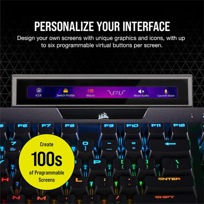 Icue Nexus Companion Touch Screen – 5” Diagonal Screen – 6 Programmable Virtual Macro Buttons + K100 RGB Mechanical Gaming Keyboard - Cherry MX Speed RGB Silver Keyswitches