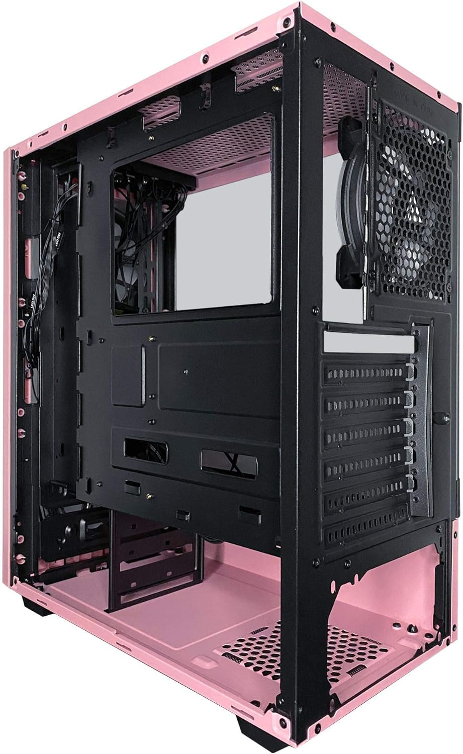 Genesis-Pk Mid Tower Gaming Case with 2 X Tempered Glass Panel, Top Usb3.0/Usb2.0/Audio Ports, 4 X RGB Fans, Pink Frame