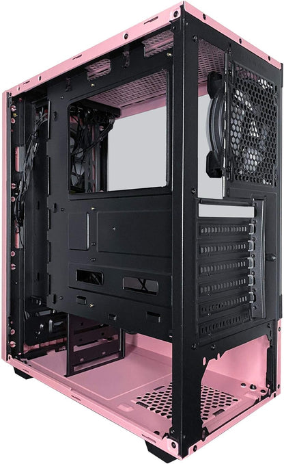 Genesis-Pk Mid Tower Gaming Case with 2 X Tempered Glass Panel, Top Usb3.0/Usb2.0/Audio Ports, 4 X RGB Fans, Pink Frame