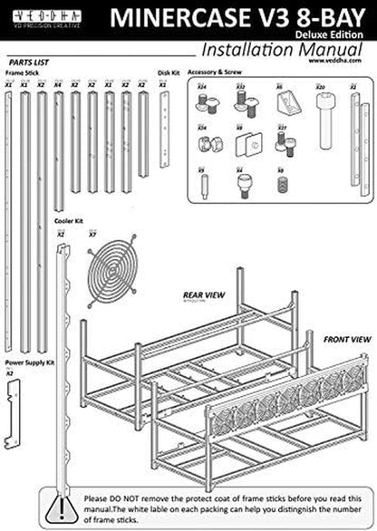 6/8 GPU Aluminum Stackable Open Air Mining Computer Frame Rig Ethereum Veddha (V3D-8GPU)