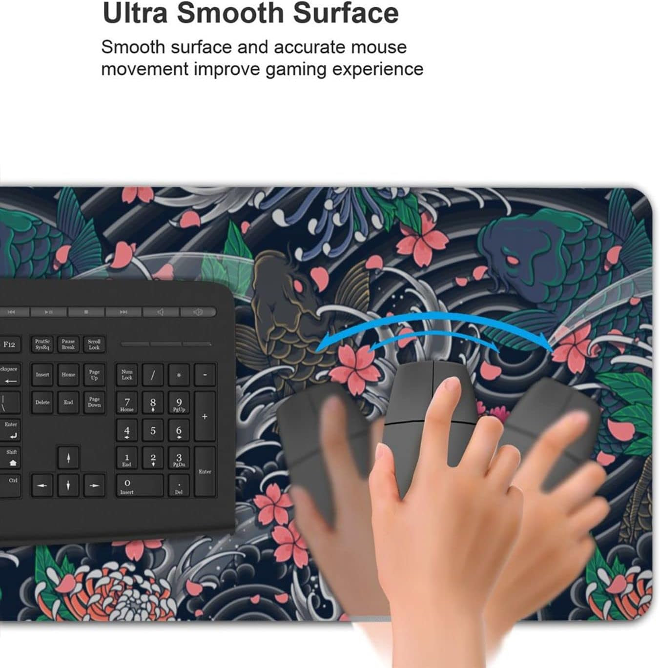 Japanese Wave and Koi Gaming Mouse Pad XL, Extended Large Full Desk Mousepad 31.5 X 11.8 Inch, Big Mouse Pad with Stitched Edge, Non-Slip Long Computer Keyboard Mat for Office & Home by