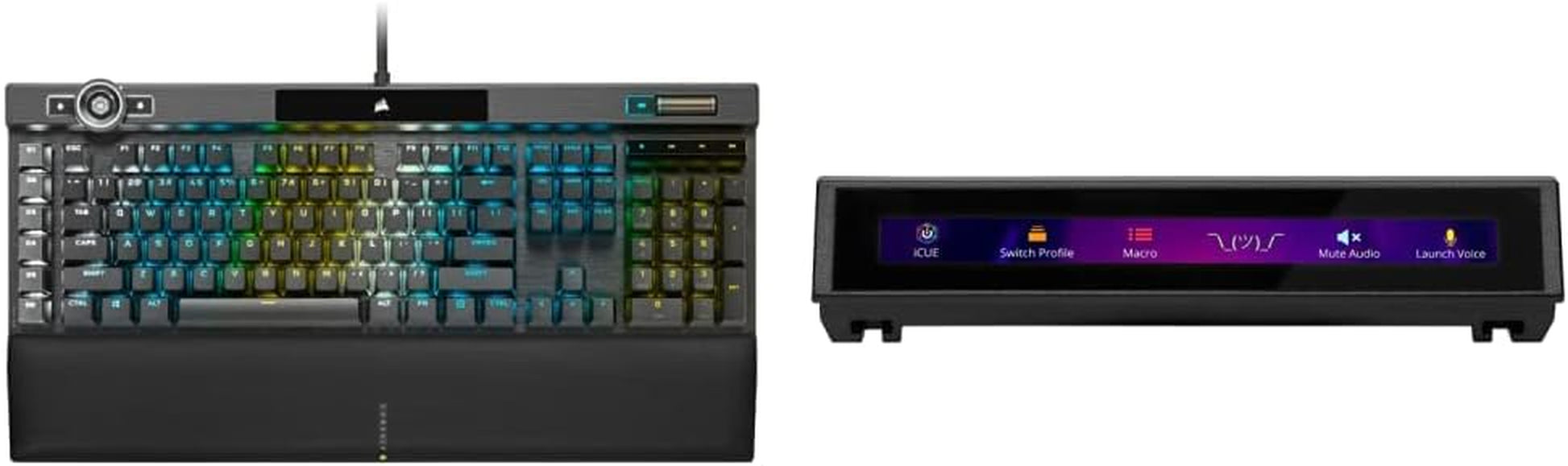 Icue Nexus Companion Touch Screen – 5” Diagonal Screen – 6 Programmable Virtual Macro Buttons + K100 RGB Mechanical Gaming Keyboard - Cherry MX Speed RGB Silver Keyswitches