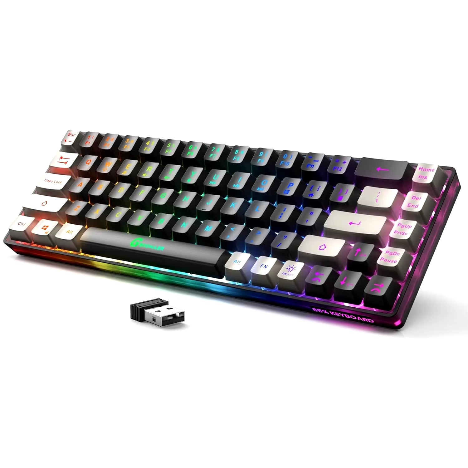 Wireless Gaming Keyboard Rechargeable Backlit Gaming Keyboard 68 Keys English/Spanish Layout 2.4G Keyboard for PC