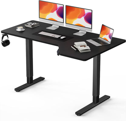 Electric Standing Desk, Height Adjustable Sit Stand up Desk, L-Shaped Memory Home Office Desk with Hook, 55 X 34 Inch, Black
