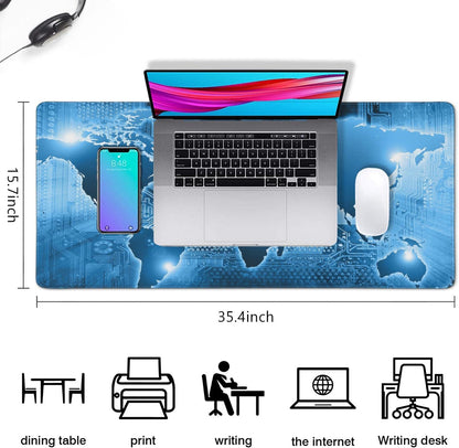 World Map Extended Gaming Mouse Pad (35.4X15.7 In) Large Non-Slip Rubber Base Circuit Board Computer Mat for Desk with Stitched Edges Full Desk Mousepad XXXL