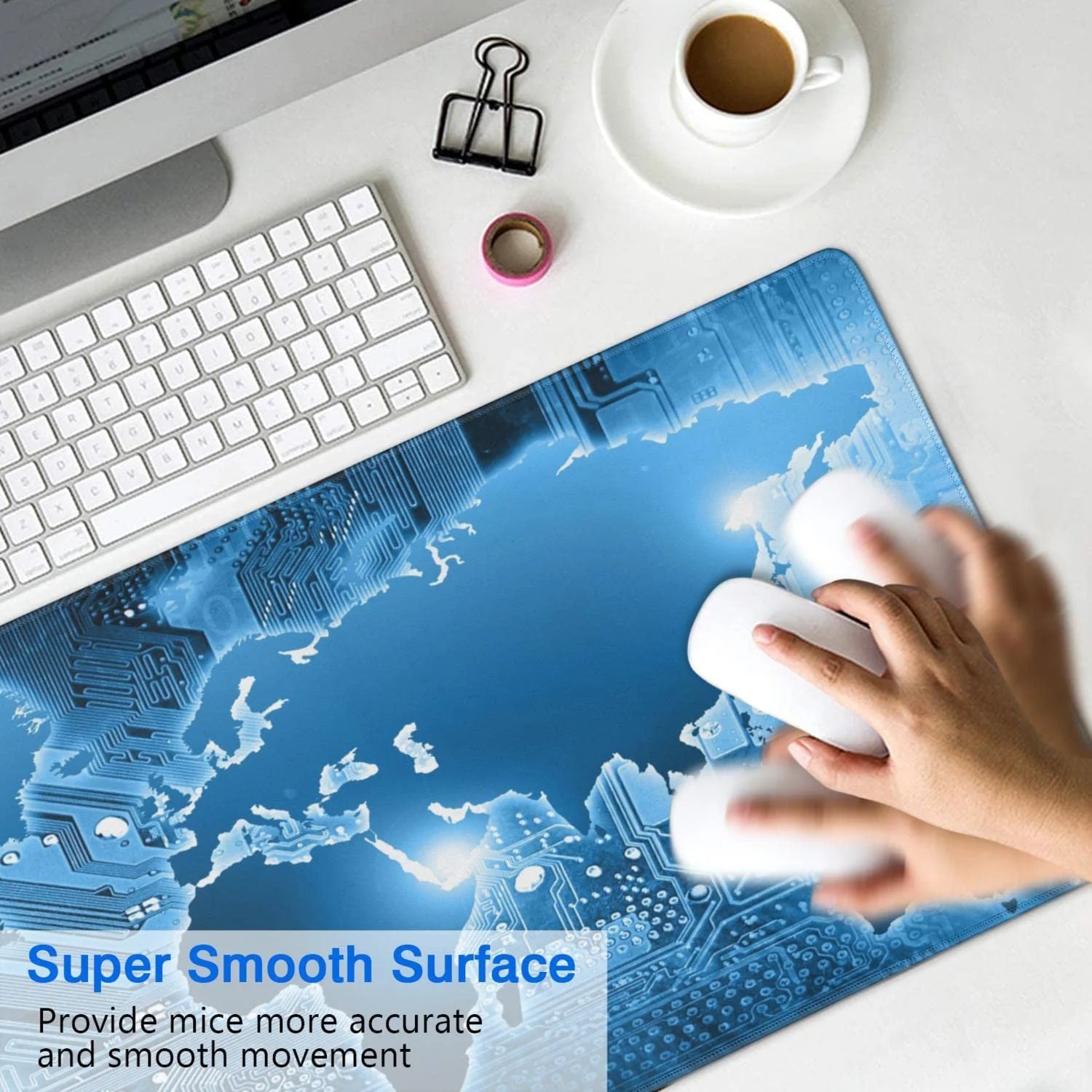 World Map Extended Gaming Mouse Pad (35.4X15.7 In) Large Non-Slip Rubber Base Circuit Board Computer Mat for Desk with Stitched Edges Full Desk Mousepad XXXL