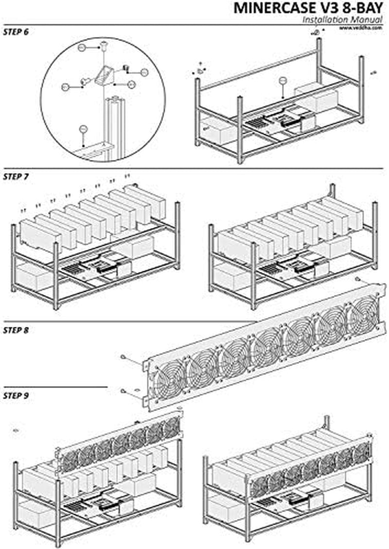 6/8 GPU Aluminum Stackable Open Air Mining Computer Frame Rig Ethereum Veddha (V3D-8GPU)
