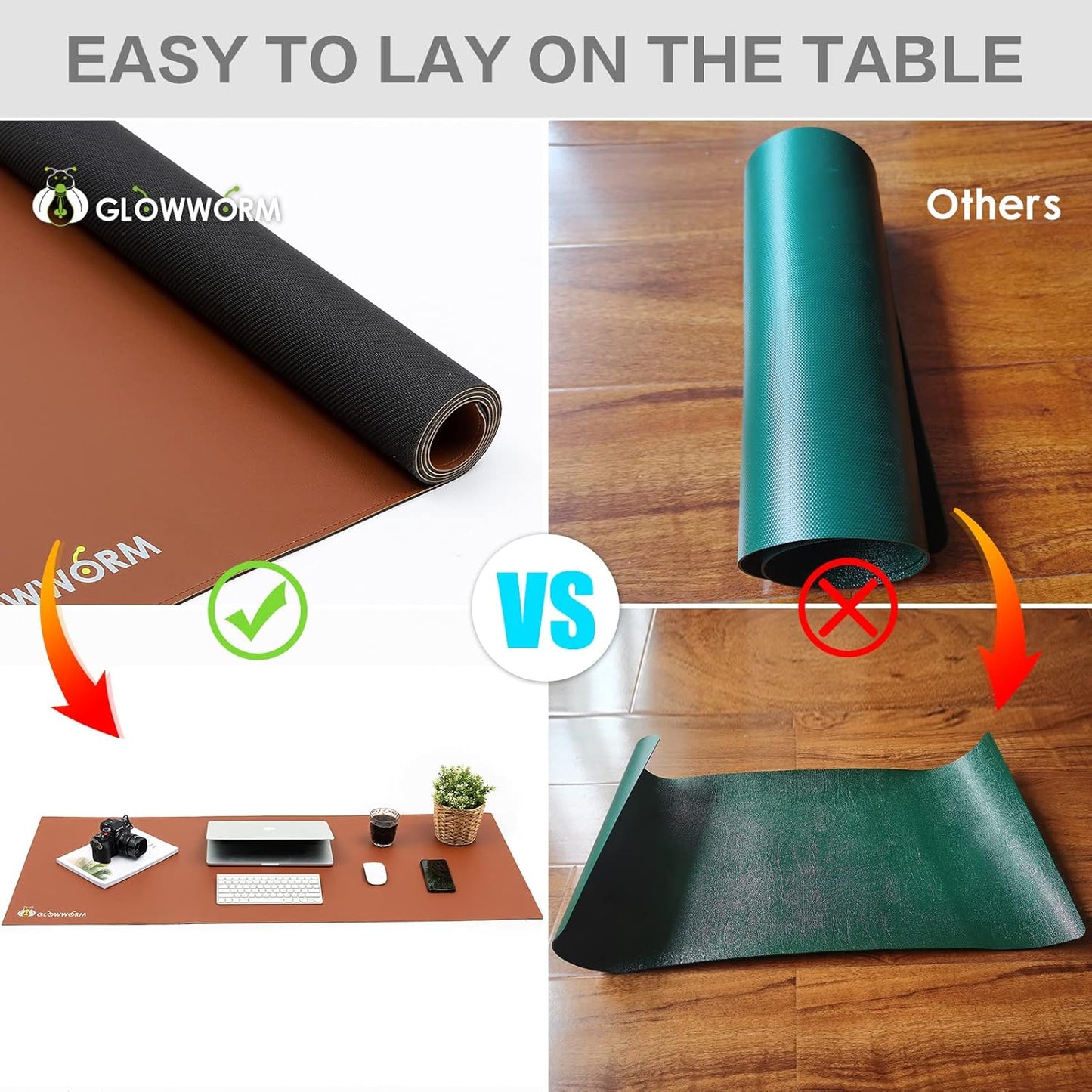 Leather Desk Mat - Elegant Computer Desk Cover, Light Brown Pu Leather, 31.5In*15.7In