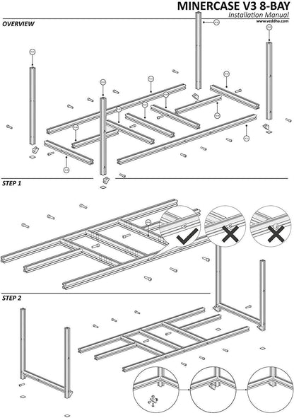 6/8 GPU Aluminum Stackable Open Air Mining Computer Frame Rig Ethereum Veddha (V3D-8GPU)
