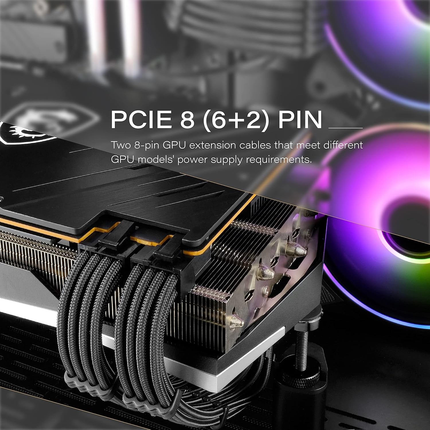 PSU Cable Extension Sleeved Custom Mod GPU PC Power Supply Soft Nylon Braided with Comb Kit 24PIN/8PIN to 6+2Pin/ 8PIN to 4+4PIN-30CM 300MM - Black