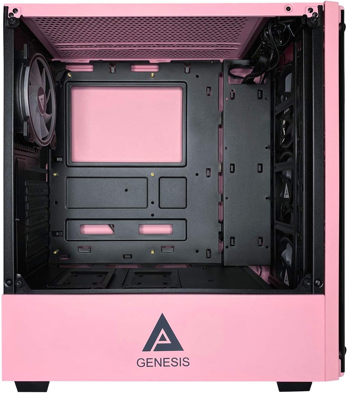 Genesis-Pk Mid Tower Gaming Case with 2 X Tempered Glass Panel, Top Usb3.0/Usb2.0/Audio Ports, 4 X RGB Fans, Pink Frame