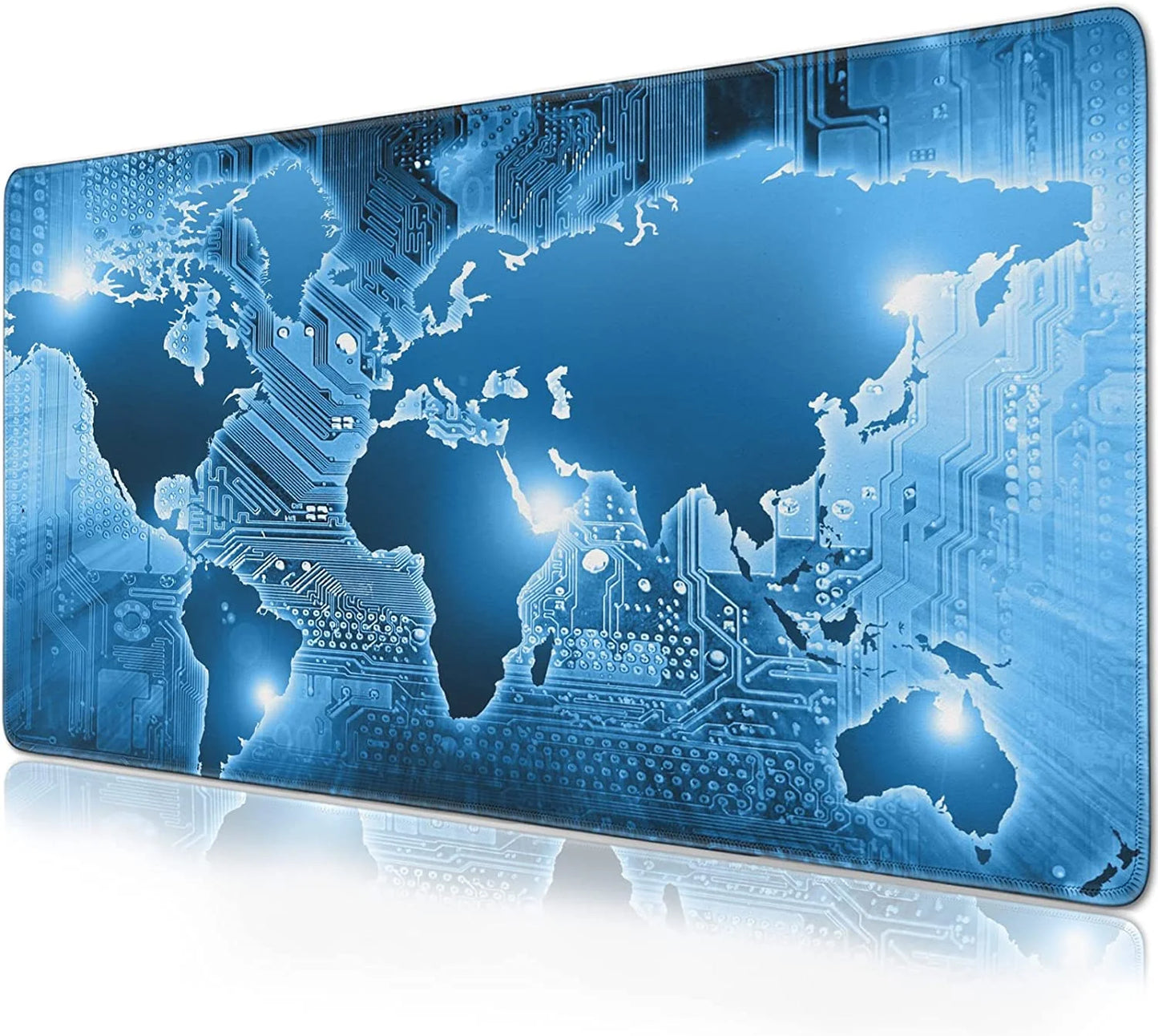 World Map Extended Gaming Mouse Pad (35.4X15.7 In) Large Non-Slip Rubber Base Circuit Board Computer Mat for Desk with Stitched Edges Full Desk Mousepad XXXL