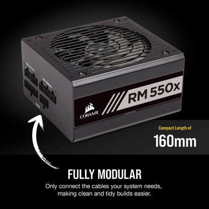 RMX Series (2018), Rm550X, 550 Watt, 80+ Gold Certified, Fully Modular Power Supply