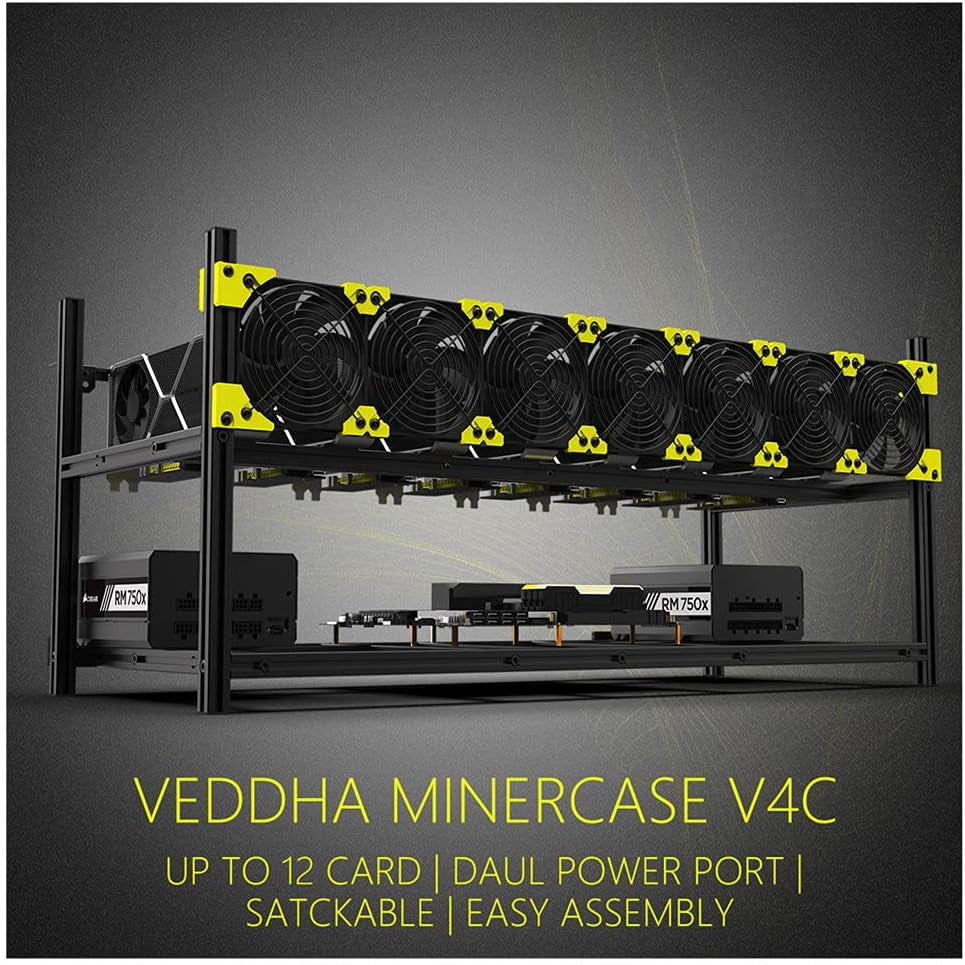 6/8 GPU Aluminum Stackable Open Air Mining Computer Frame Rig Ethereum Veddha (V4C-8/12GPU)