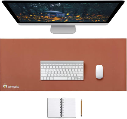 Giant Desk Mat Extended XL XXL Mouse Pad 63In*23In Light Brown Waterproof Smooth PU Leather Huge Desk Pad 3XL Desk Mouse Pad Extra Large with Stitched Edge Non-Slip Base Big Laptop Desk Cover