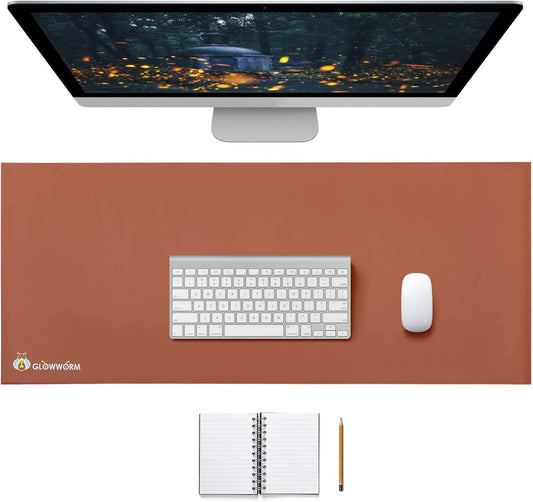 Giant Desk Mat Extended XL XXL Mouse Pad 63In*23In Light Brown Waterproof Smooth PU Leather Huge Desk Pad 3XL Desk Mouse Pad Extra Large with Stitched Edge Non-Slip Base Big Laptop Desk Cover