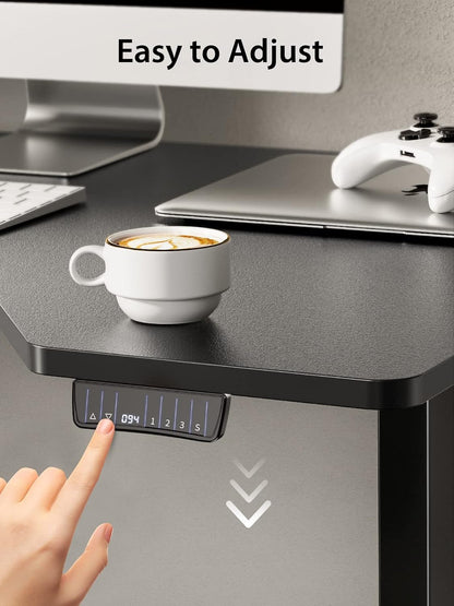 Electric Standing Desk, Height Adjustable Sit Stand up Desk, L-Shaped Memory Home Office Desk with Hook, 55 X 34 Inch, Black