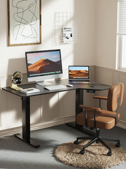 Electric Standing Desk, Height Adjustable Sit Stand up Desk, L-Shaped Memory Home Office Desk with Hook, 55 X 34 Inch, Black