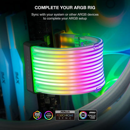 Flex RGB Cable Cover Kit | Compatible with 24-Pin Motherboard and 8-Pin/16-Pin GPU | ARGB PSU Cable Extension with 5V 3-Pin Sync | RGB Lighting Kit for PC Cables | Black