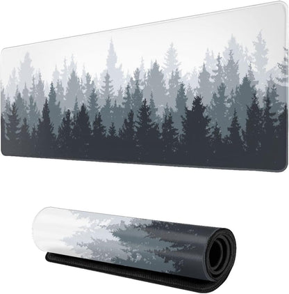 Fog Misty Forest Gaming Mouse Pad XL, Extended Large Full Desk Mousepad 31.5X11.8 Inch, Big with Stitched Edge, Non-Slip Long Computer Keyboard Waterproof Mat for Office & Home , X-Large