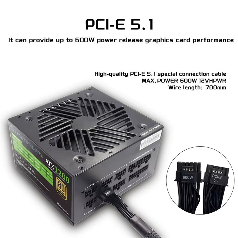 PCIE 5.0 1200W PC Power Supply Full Modular PSU for Power Source 1200W WATT Power Supply ATX PC PSU GPU Gaming Graphics