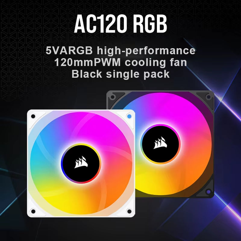 AC120 RGB Fan DC 12V PWM-4PIN and 5V 3PIN ARGB Connector High-Performance 120Mm PWM Cooling Fan Black/White Single Pack