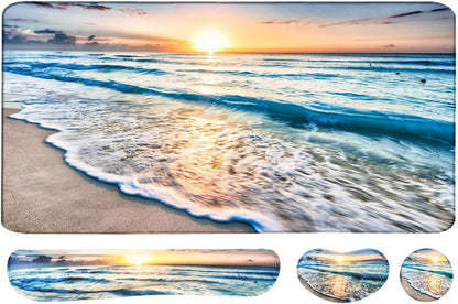 4-In-1 Large Gaming Mouse Pad, Keyboard Wrist Rest Pad & Wrist Support Mousepad Set, Extended Desk Pad Waterproof Desk Mat for Home Office Study Game-Beach